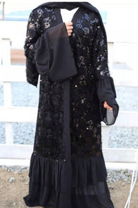 black open abaya with frill