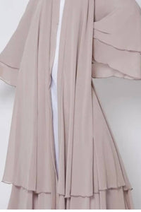 Beige chiffon layered abaya front