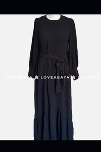 black closed abaya with button and frill 