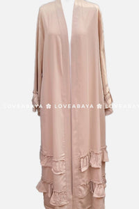 Open abaya with ruffles pink