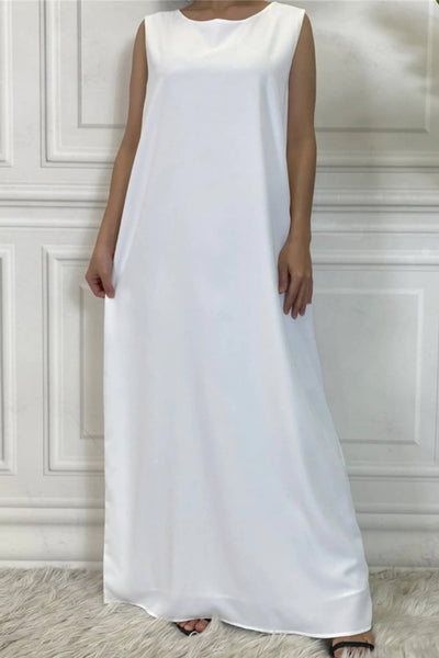 White Abaya Slip Dress - Long-Sleeved Crepe Inner Slip Dress