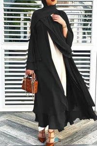 Black chiffon layered abaya Front