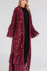 red open abaya with frill