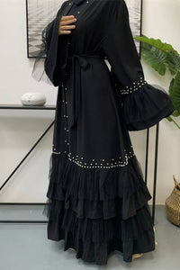 black open abaya with belt