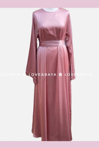pink satin abaya with belt